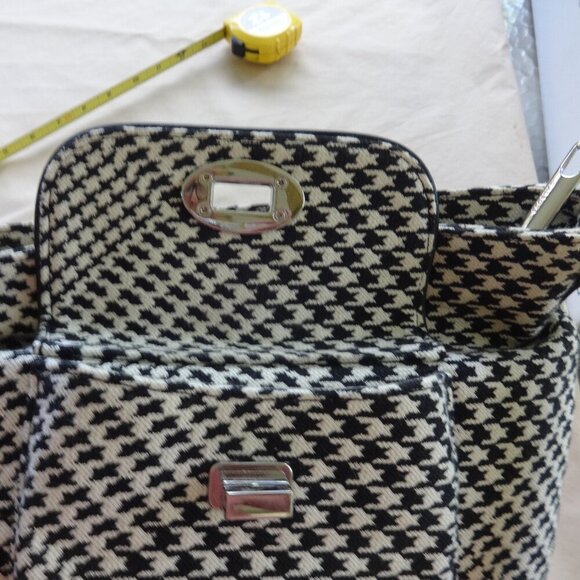 Talbots black & white Houndstooth fabric Bucket bag, Leather handles & trim, VGC - Picture 9 of 14